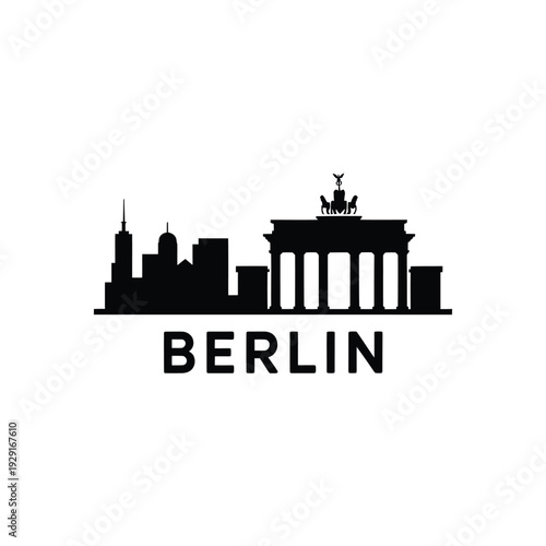Berlin skyline silhouette with the Brandenburg Gate and city name