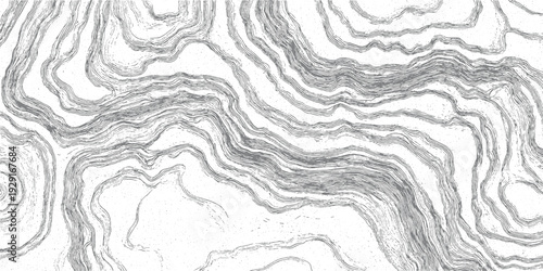 Abstract grey topographic contour lines and speckle texture background white pattern
