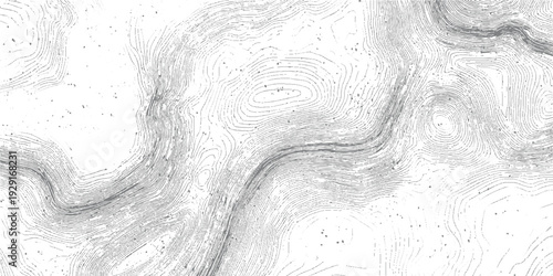 Topographic contour map lines showing elevation changes and terrain with scattered dots topography
