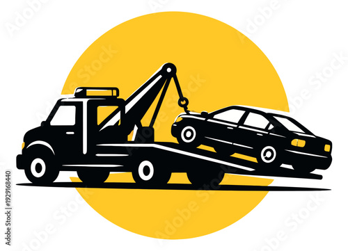 Stylized illustration of a tow truck depicting vehicle recovery for transport services