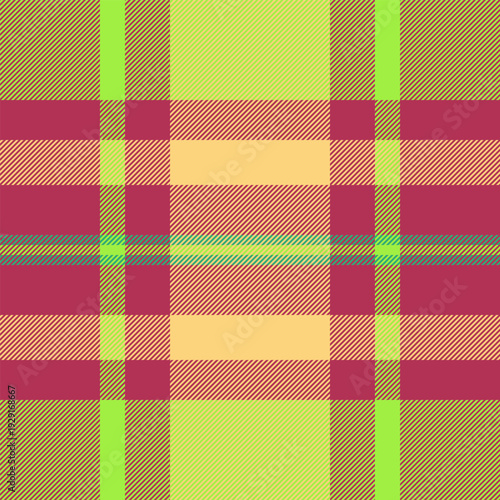 Scenery plaid background seamless, layered tartan pattern texture. Bag fabric vector textile check in red and green colors.