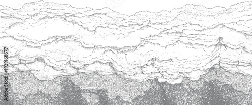 Intricate monochrome topographic map texture with layered contour lines and shaded relief abstract background