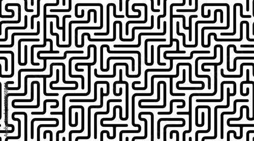 Seamless Capsule Maze Monoline Pattern, Rounded Looping Labyrinth Linework Minimal Vector
