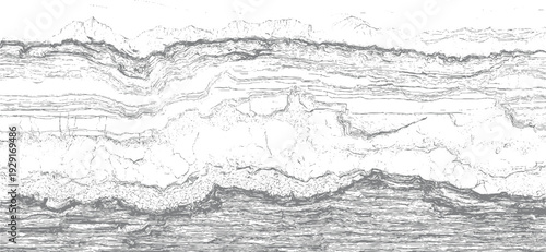 Detailed cross section geological strata layers and rock formations in grey tones geology