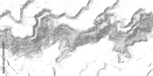 Abstract topographic contour lines in grayscale creating a textured pattern