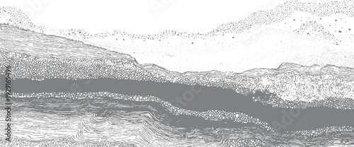 Detailed cross section of geological strata showing layers of sediment and rock formations geology
