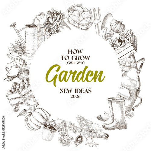 Sketched background with gardening tools