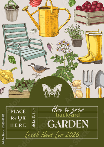 Gardening and agriculture poster, banner or cover