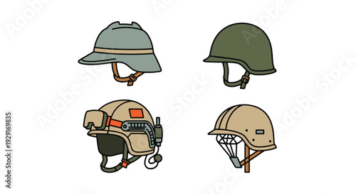 Military Helmet Line soft abstract style illustration