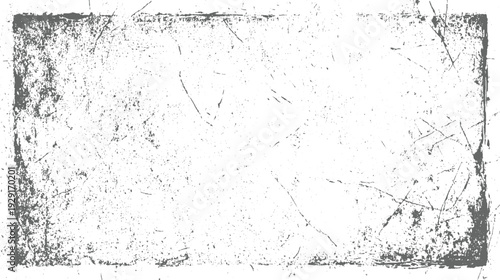 Textured grey distressed grunge border with scratches and speckles on white background overlay
