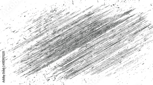 Gray diagonal scratch texture with scattered speckles on white background