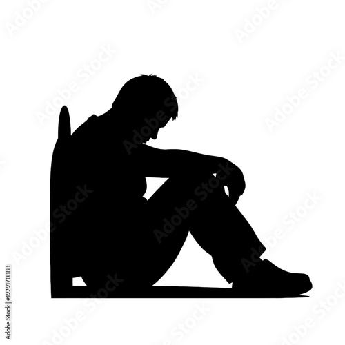 A man silhouette loneliness depression anxiety boredom mental health figure, PNG  -Generative AI