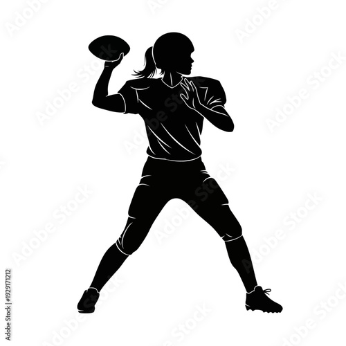 A rugby player silhouette action sports outline athletic shadow team , PNG white background, Generative AI