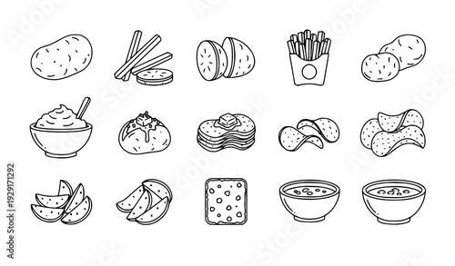 Potato food thin line icon set vector EPS 10