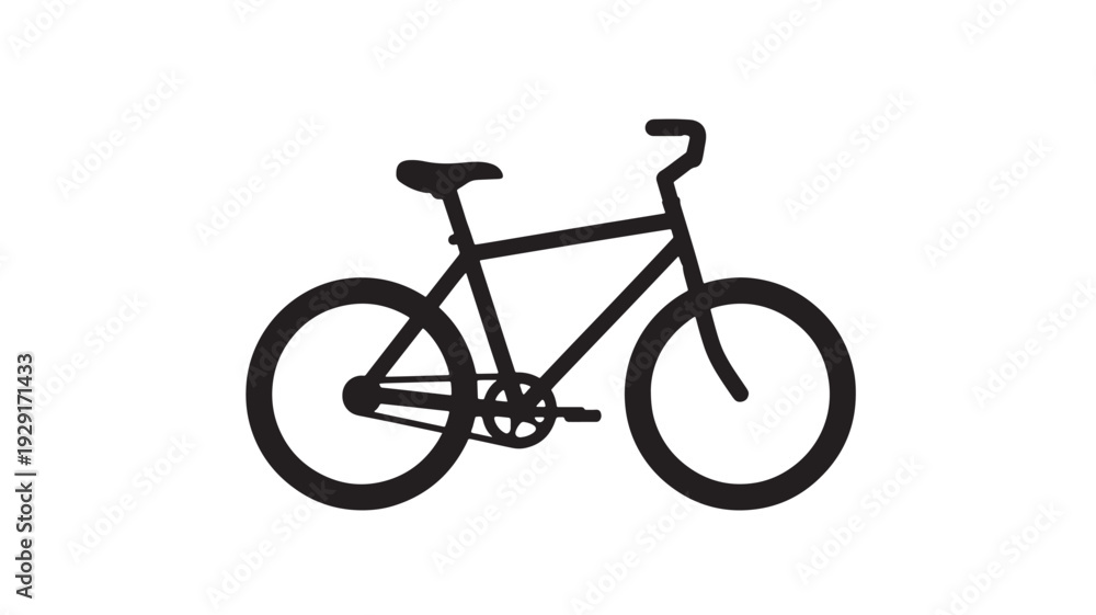 Fototapeta premium Bicycle minimalist icon with black silhouette frame, wheels and handlebars, simple flat vector pictogram isolated on white