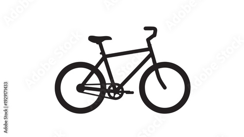Bicycle minimalist icon with black silhouette frame, wheels and handlebars, simple flat vector pictogram isolated on white