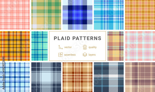 Plaid pattern set created for multipurpose creative use. Works for fashion, home, digital, and print applications.