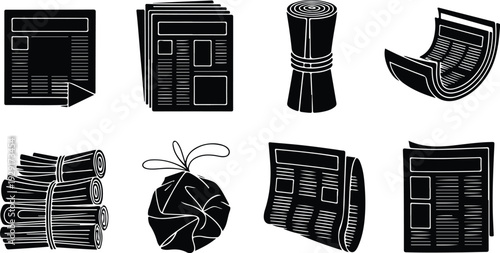 Newspaper Collection Silhouette Icon Set News Paper Typography Silhouette Icon Pack