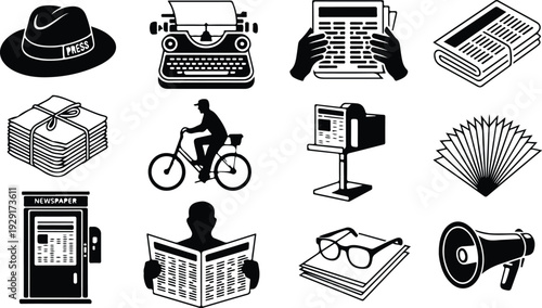 Newspaper Collection Silhouette Icon Set News Paper Typography Silhouette Icon Pack