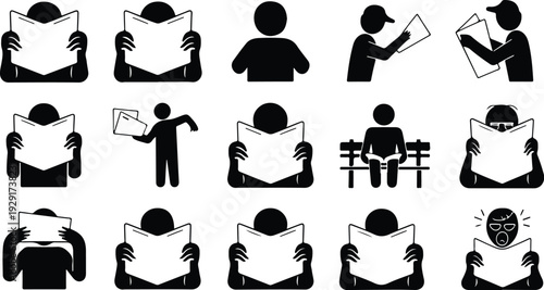 Newspaper Collection Silhouette Icon Set News Paper Typography Silhouette Icon Pack