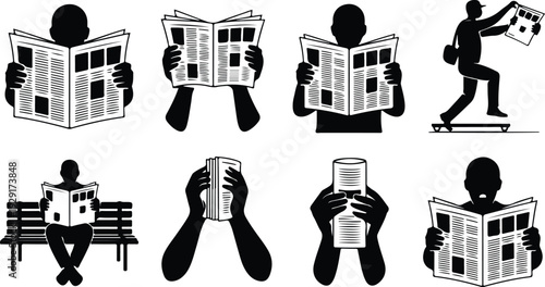 Newspaper Collection Silhouette Icon Set News Paper Typography Silhouette Icon Pack