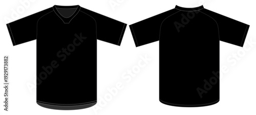 Black V Neck Raglan T Shirt Front and Back Vector Template