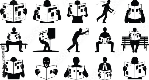 Newspaper Collection Silhouette Icon Set News Paper Typography Silhouette Icon Pack