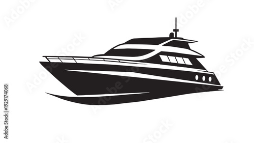 Yacht luxury motor boat silhouette with sleek modern design, speed cruiser profile icon isolated on white background