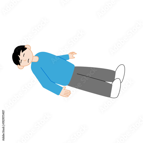 主線なしのモダンなベクターイラスト | 仰向けに倒れて意識不明の男性 | 柔らかいタッチの全身像