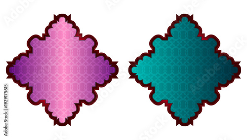 Set Of Luxury Pink and Blue Arabic Islamic Banner Title Frame Text Box Border