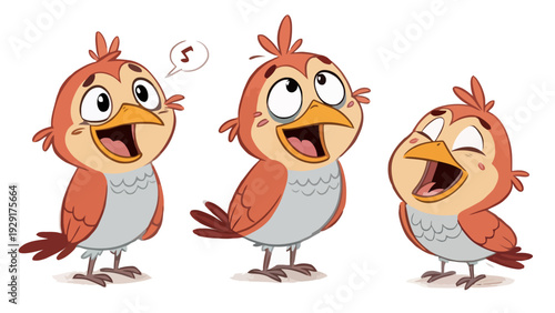 Cartoon birds singing with different expressions