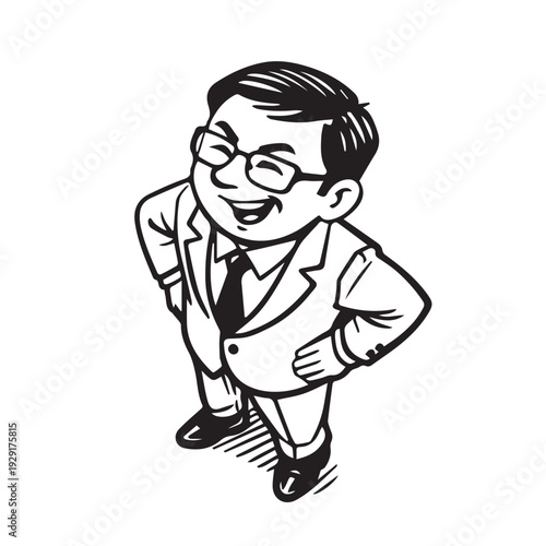 Clean vector illustration of a neat professional male worker, dressed in tidy attire, confident posture, and modern style suitable for corporate themes.