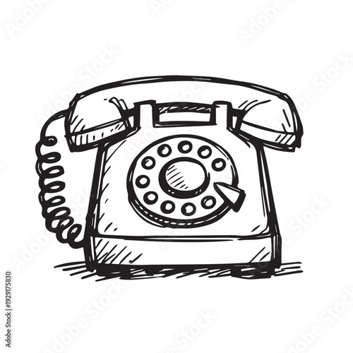 Handdrawn vector sketch of a vintage telephone, featuring retro details, classic rotary dial, and artistic lines for an old fashioned nostalgic feel.