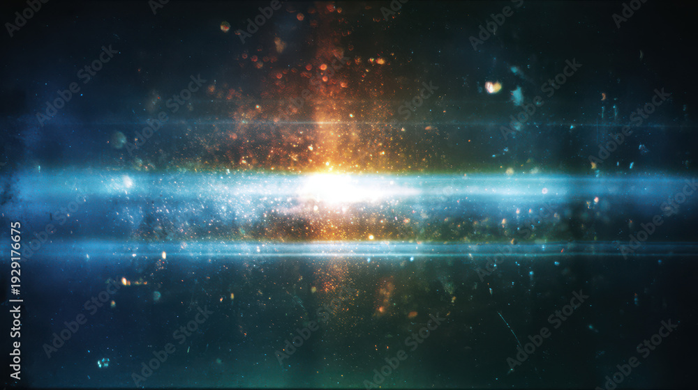 Obraz premium A bright light shines in a dark space with blue and orange hues