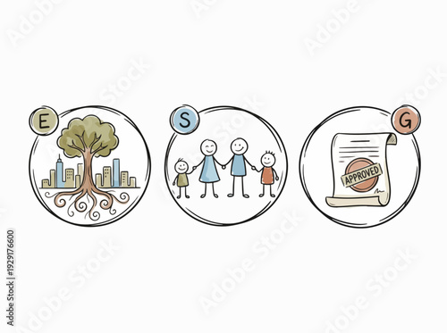 Vector icons illustrating sustainable business growth, community social responsibility, and insightful data analysis for ethical organizational development
