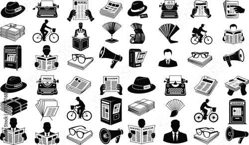 News Paper Typography Silhouette Icon Pack