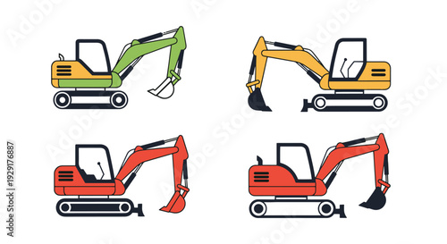Mini Excavator Line creative shape color illustration
