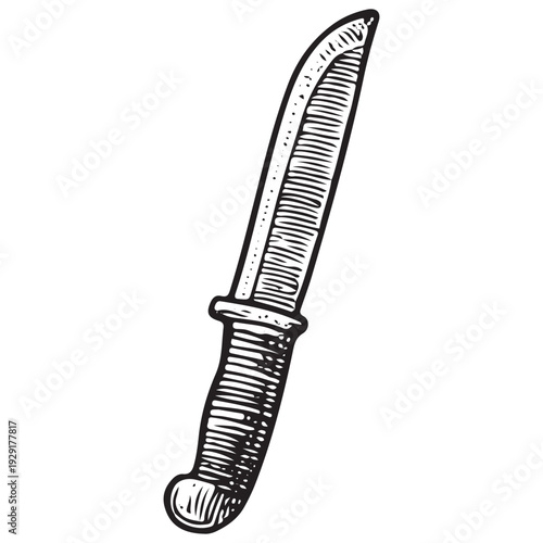 Vintage Hunting Knife Engraved Survival Blade Outdoor Tool Line Art Illustration