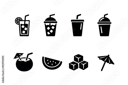 Summer Drinks Icons. Summer Drinks Pattern. Filled icon set of Summer Drinks Pattern: lemonade glass, iced tea