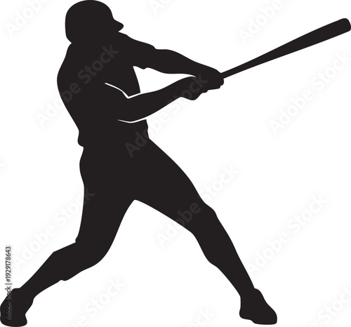 Baseball batter silhouette swinging bat vector illustration