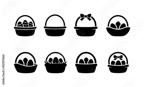 Minimal continuous easter basket art. Filled icon set of Minimal continuous easter basket art: one line basket