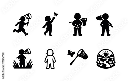 Spring Garden Play Icons. Spring garden play contour drawing. Filled icon set of Spring garden play contour