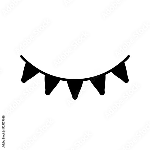 Simple black and white line drawing illustration of decorative pennant banner