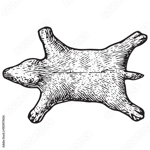 Vintage Animal Fur Pelt Engraving Primitive Hunting Trophy Skin Line Art Illustration