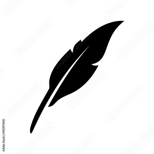 Stylized quill feather silhouette on a white background writing implement