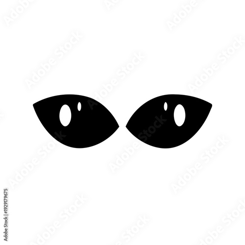 Abstract illustration of two simple black eyes with white highlights, staring intently