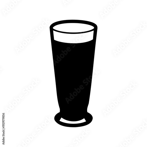 Stylized black and white illustration of a pilsner glass filled with dark liquid