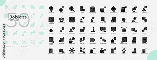 Jobless Solid Editable Icons set