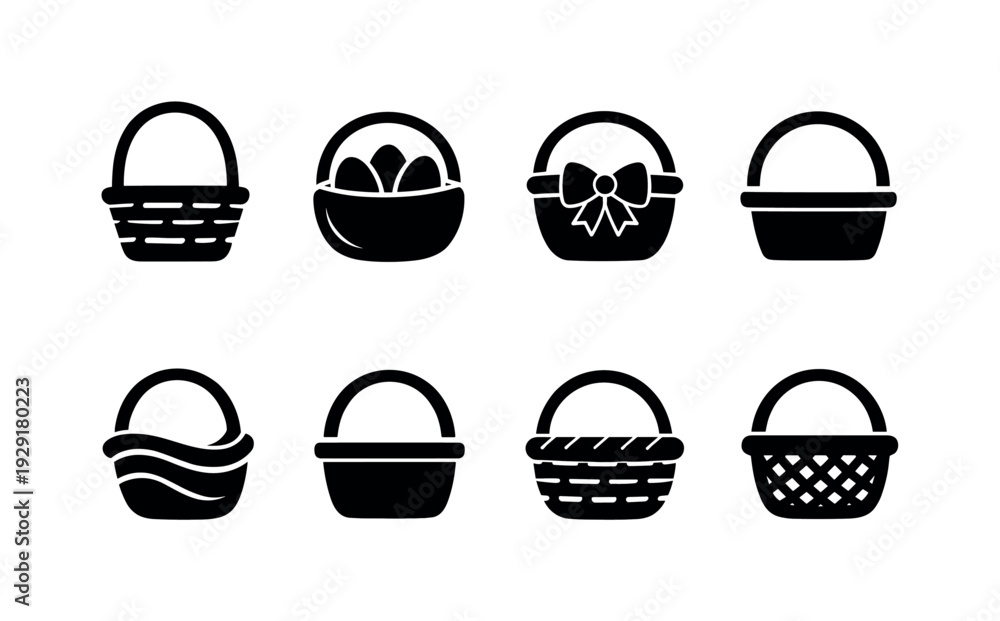 Fototapeta premium Modern one line spring basket set. Filled icon set of Modern one line spring basket set: one line basket with