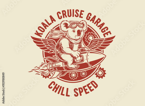 Koala Riding Jet Ski with Wings Illustration.